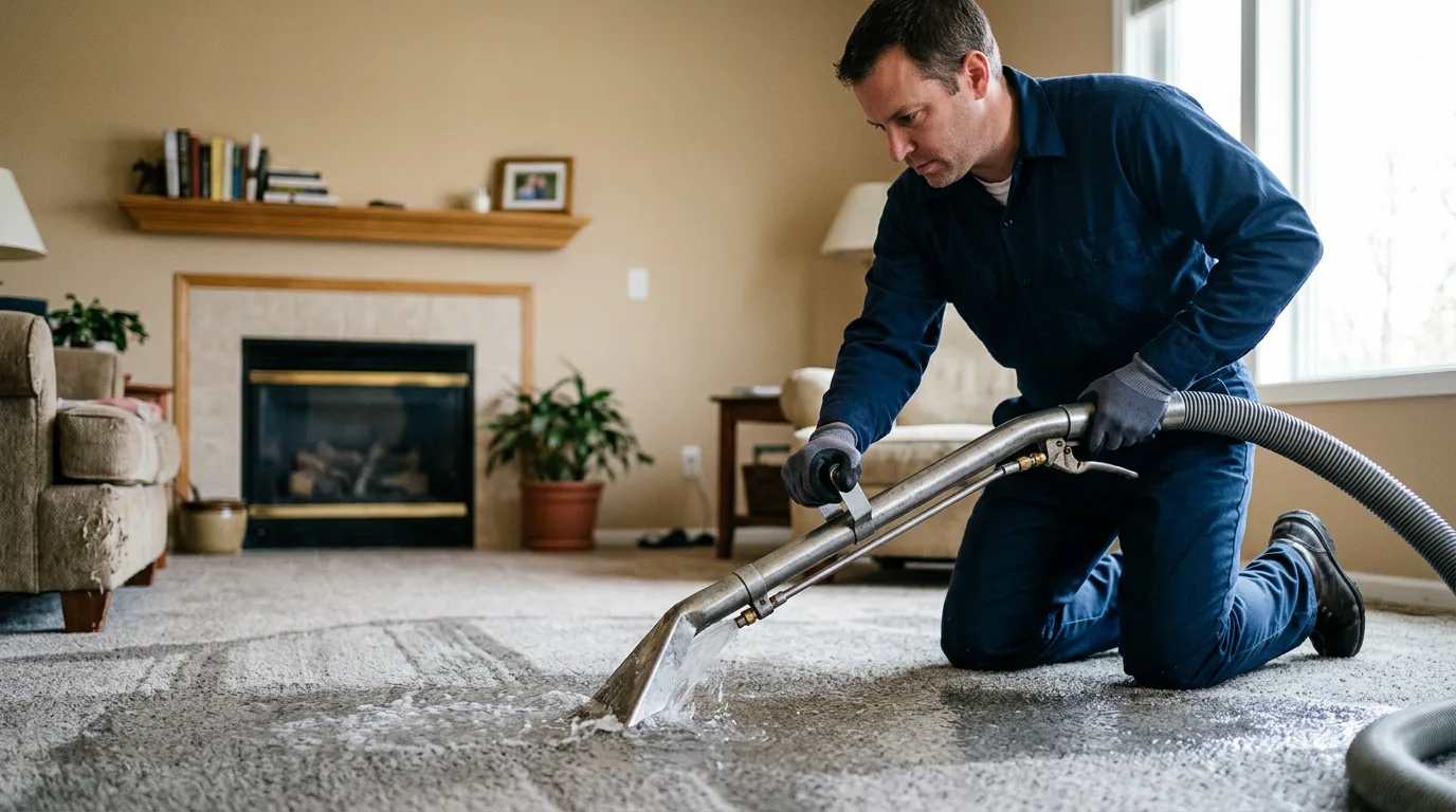 Water damage restoration technician working near Milford, KS